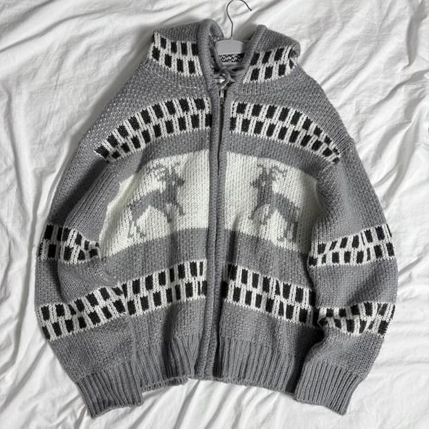 그레이 코위찬 니트후드집업