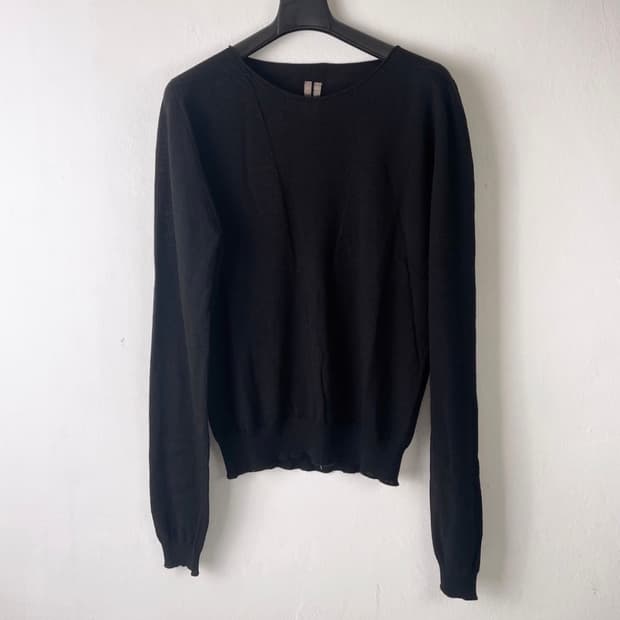 릭 오웬스 여성 블랙 바이커 라운드 넥 니트 