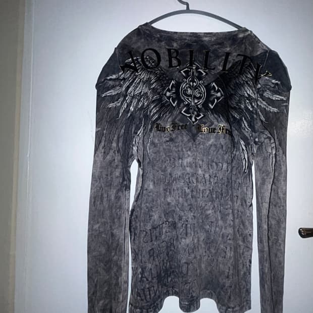 펑크 해골 윙 레터링 빈티지 긴팔 티셔츠