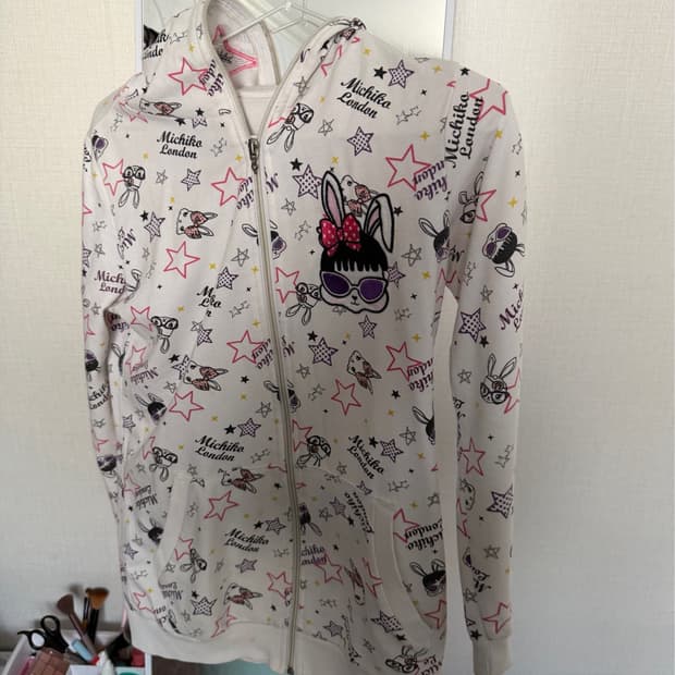 rabbit pattern hood zip-up vintage