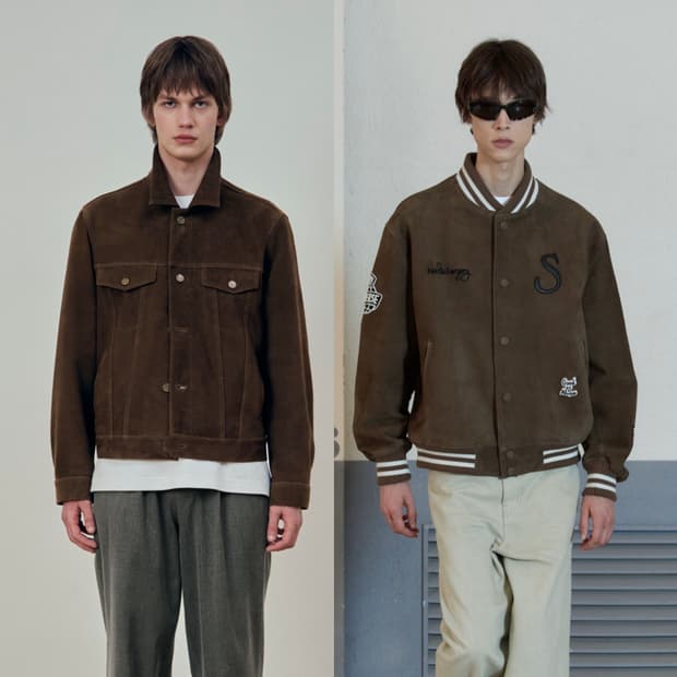 [구매중] [M] STU 고트 트러커 자켓, 스웨이드 바시티 자켓 브라운