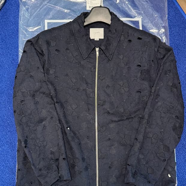 유스 플라워 집업 카라 셔츠 네이비