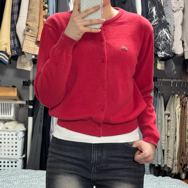 라코스테 빨강 니트 가디건