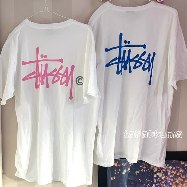 Stussy스투시 흰핑 흰파 오버핏 반팔티 핑크 파랑 커플룩 빈티지 일본