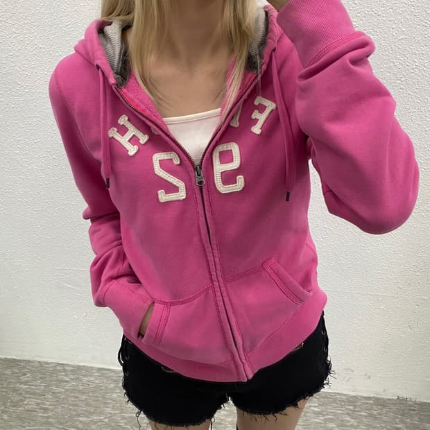 아베크롬비 자수로고 핑크 후드집업 L