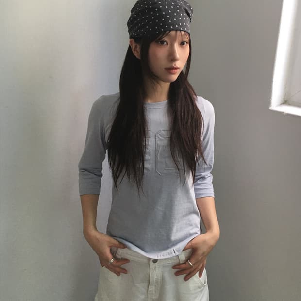 7부 패치 티셔츠 스카이블루