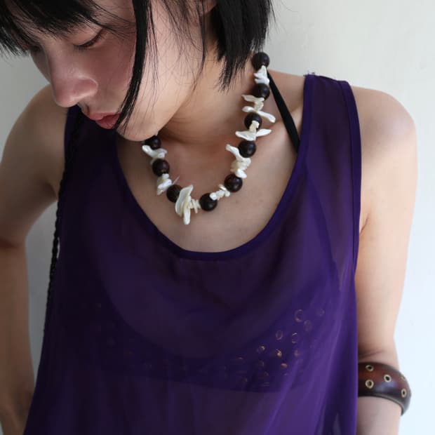 [heureul] shell drift wood necklace