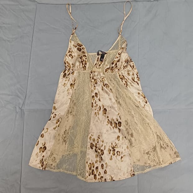 갸루 호피 레오파드 레이스 레이어드 나시