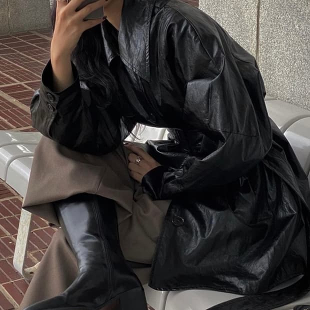 Leather Half Trench [ Black ]