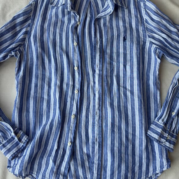 폴로 린넨 스트라이프 셔츠 클래식핏 S