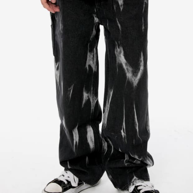 플레이버리즘 스트릿 페인팅 워싱 데님팬츠 흑청 (S)