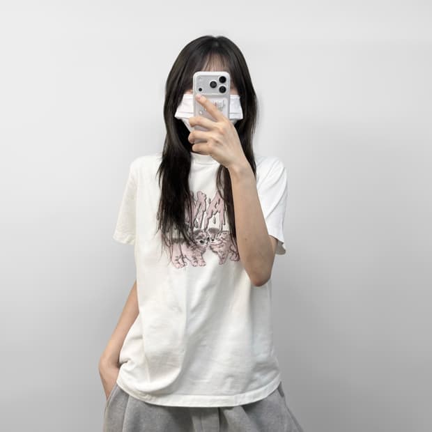 가니 릴렉스드 캣츠 반팔티 화이트