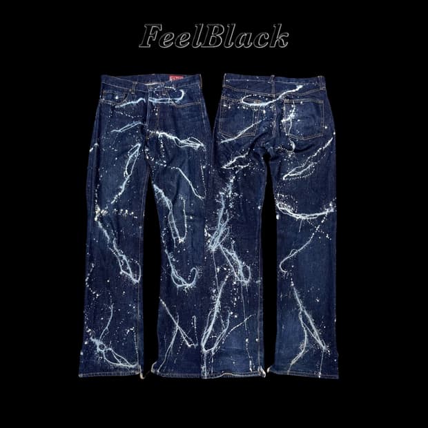 Splatter Paint Damaged Hem Denim