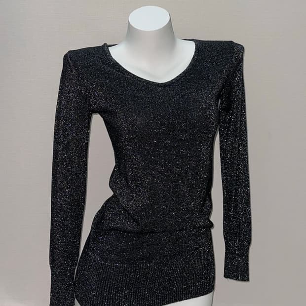 빈티지 블랙 글리터 니트 미니원피스