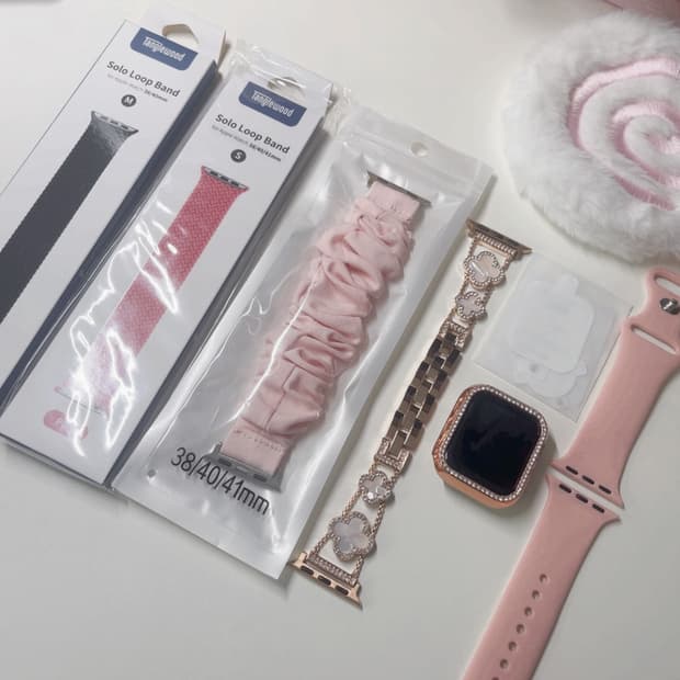 애플워치 5 40mm 로즈골드 알루미늄 GPS 스트랩 곱창밴드 핑크 액정