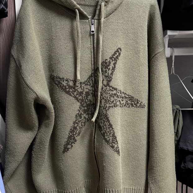 메인부스 니트 후드집업 카키