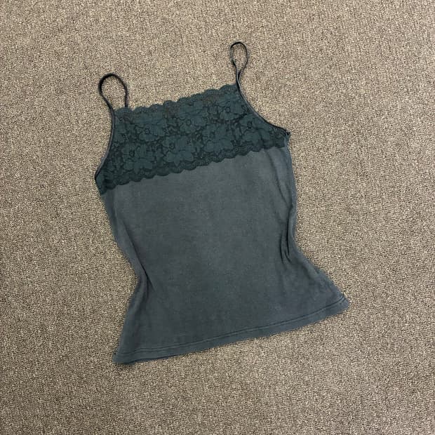 L)Japanese vintage 여성 레이스 디테일 블랙 나시