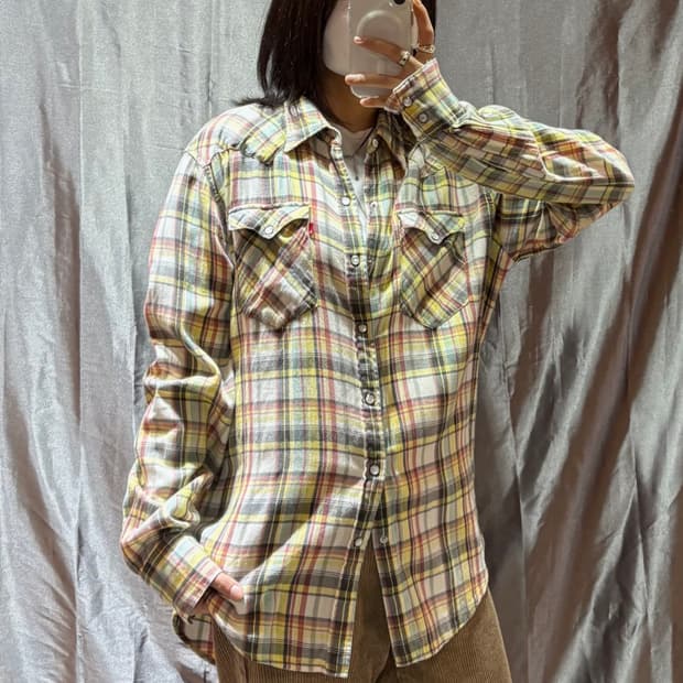 L 리바이스 웨스턴 투포켓 옐로우 체크셔츠