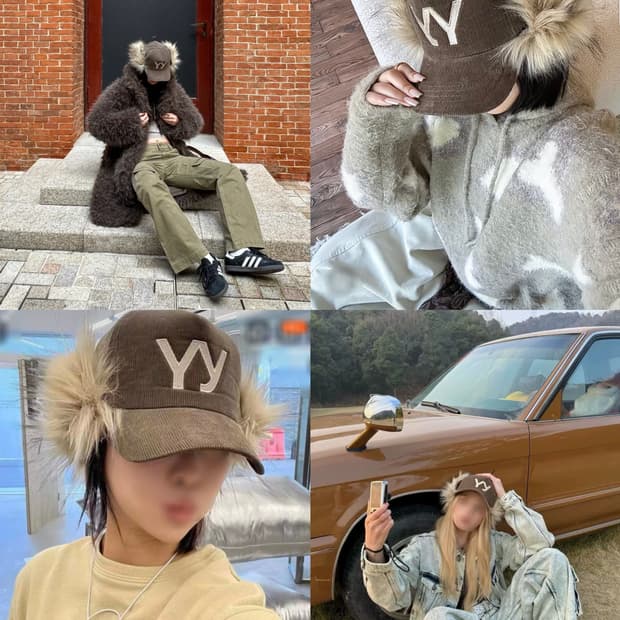 브라운 베이지 오픈와이와이 포우퍼 코튜로이 이어프랩 캡 볼캡 모자