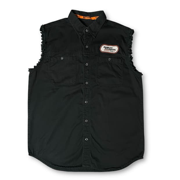 할리데이비슨 블랙 투포켓 데미지 자수와펜 데미지 셔츠 조끼 L