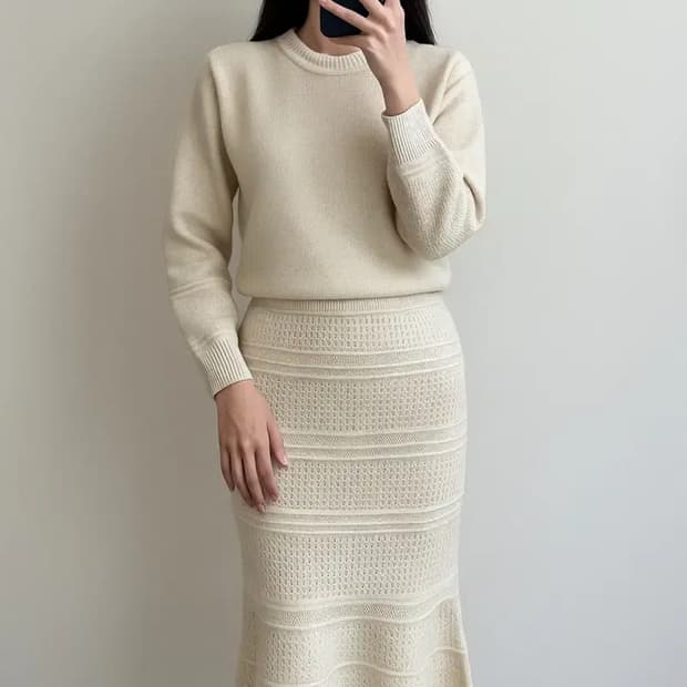 MINE 니트 투피스 세트 / 크림베이지 (FREE)