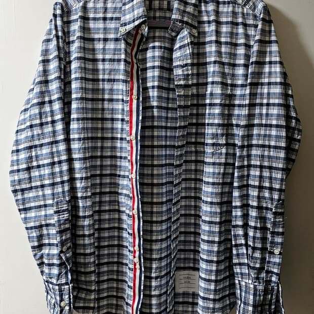 톰브라운 체크 삼선 히든 옥스포드 셔츠