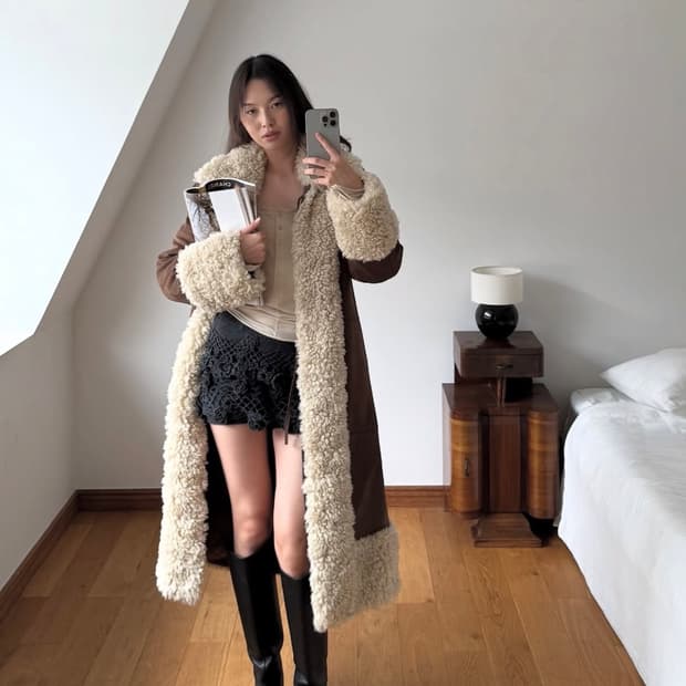 글로니 퍼 무스탕 코트 OLSEN FUR 브라운