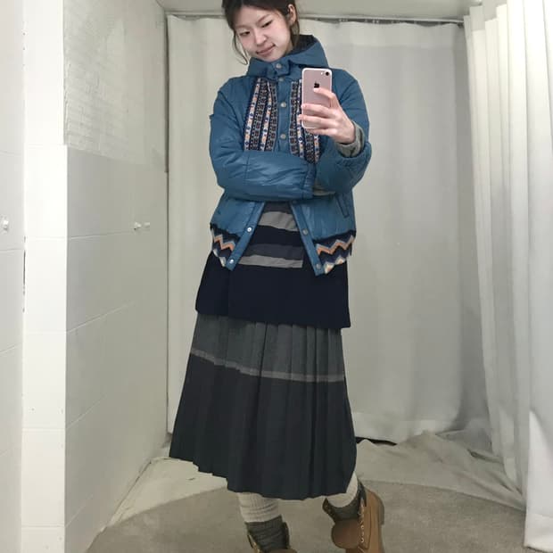 빈티지 뮤트 블루 몽골 하구미 소녀 코디 세트