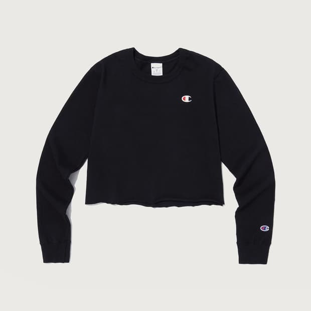 챔피온 CHAMPION 여성 보이프렌드 크롭 롱슬리브 티셔츠 Black 