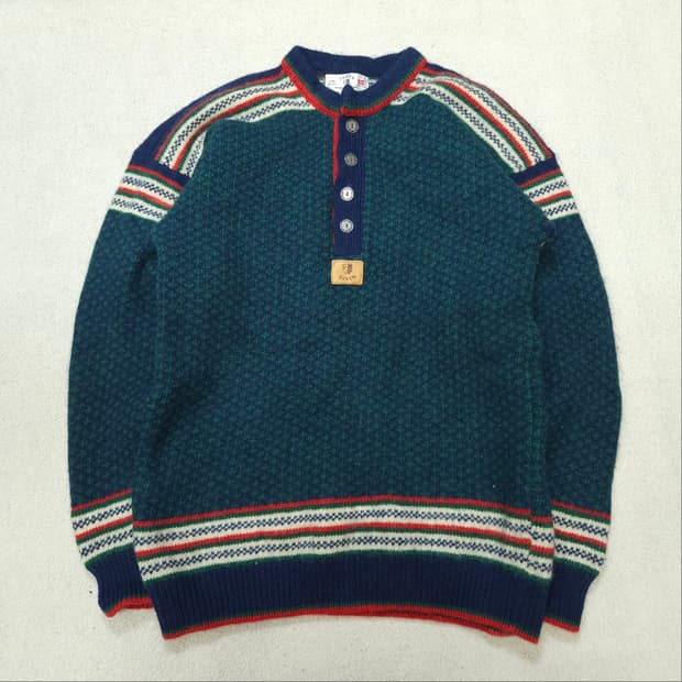 노르웨이 빈티지 버튼 울 니트 L