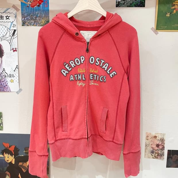 에어로 포스테일 핑크 후드집업