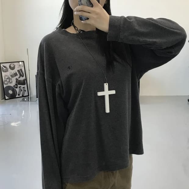 챔피언 그레이 롱 슬리브 