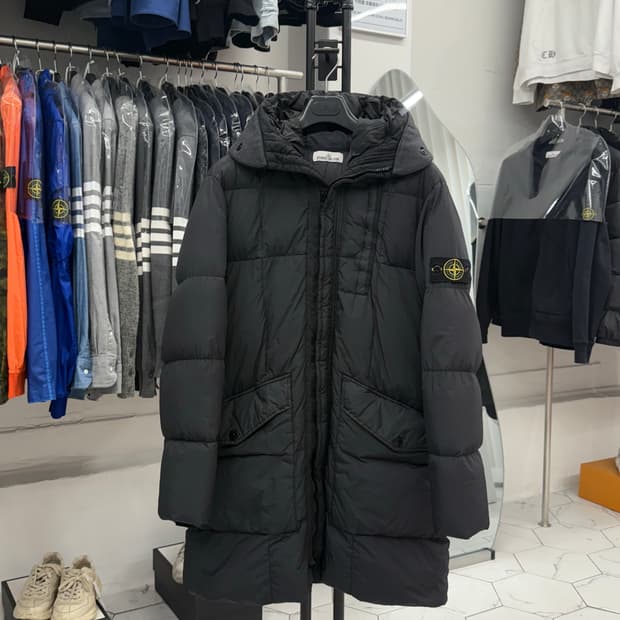 [L] 스톤아일랜드 크링클랩스 후드 롱패딩