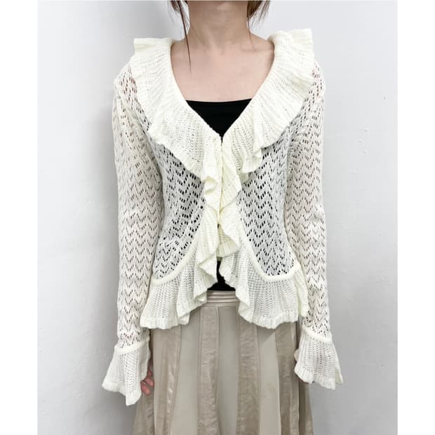 아이보리 프릴 짜임 볼레로