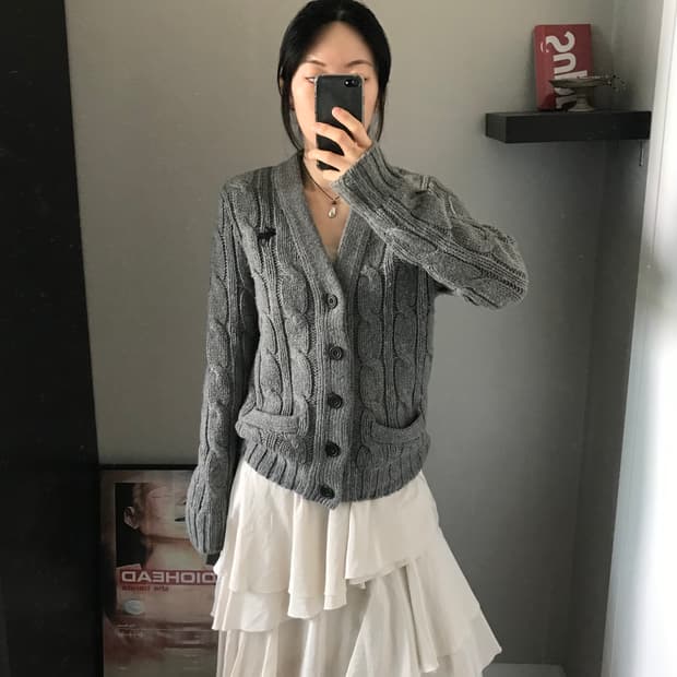 아베크롬비 산양 로고 케이블 차콜 니트 가디건