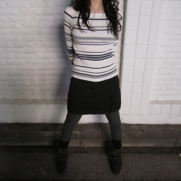 빈티지 스트라이프 골지 니트