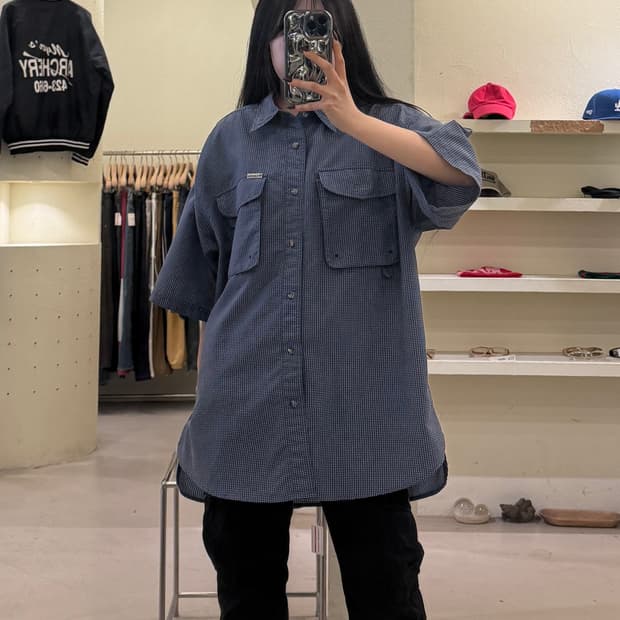 컬럼비아 체크 패턴 반팔 포켓 셔츠 U1621