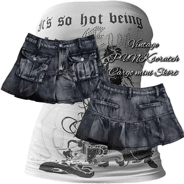 Vintage PUNK scratch Cargo mini Skirt