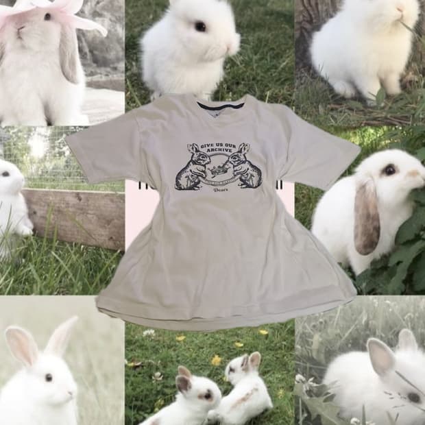 디어스토커 핀터깔 버니 티셔츠 오버핏 화이트