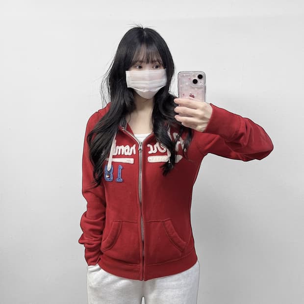 아베크롬비 스펠 로고 후드집업 레드