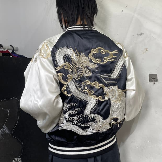 호시히메 수니베어 사틴 용 호랑이 스카잔 오리엔탈 자수 스카잔 M