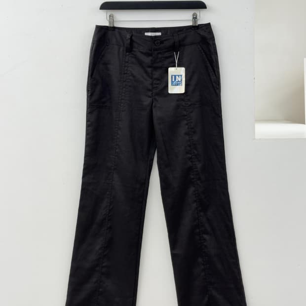 블랙 린넨 로우라이즈 팬츠