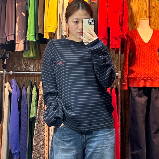 M 스투시 라이온 자수 스트라이프 