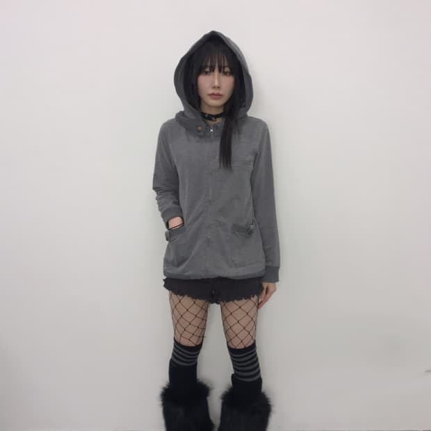 'ESTACOT' Gray Y2k Zip Up Hoodie