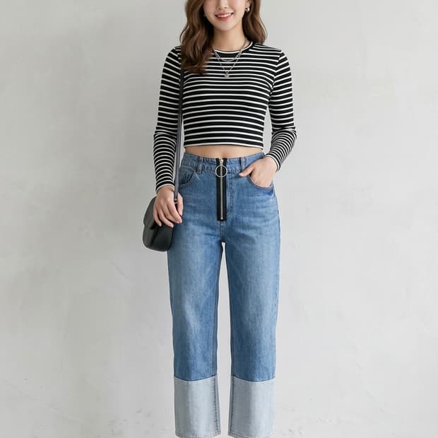 SYSTEM 시스템 O링 지퍼 밑단 배색 데님 팬츠