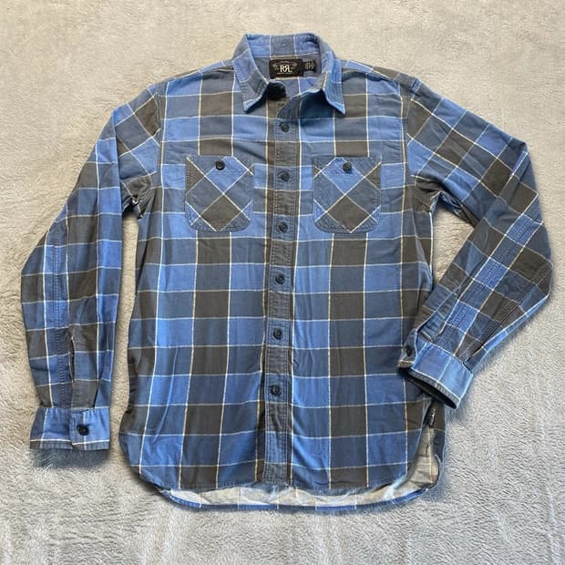 RRL 더블알엘 플래드 브러시 워크셔츠 블루