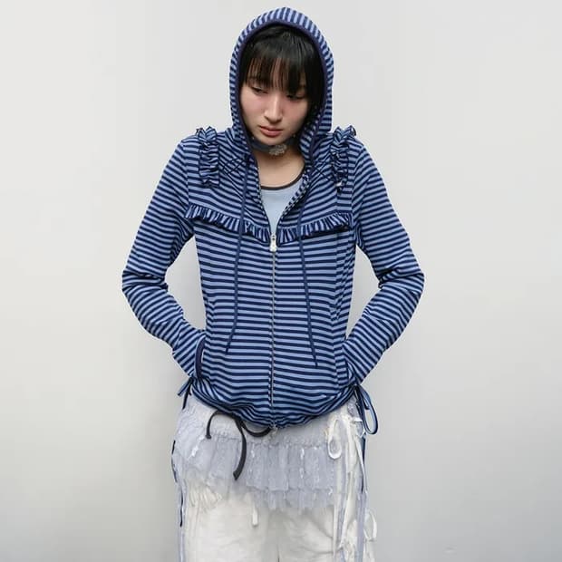 타입서비스 ruffled stripe zip hoodie 후드집업