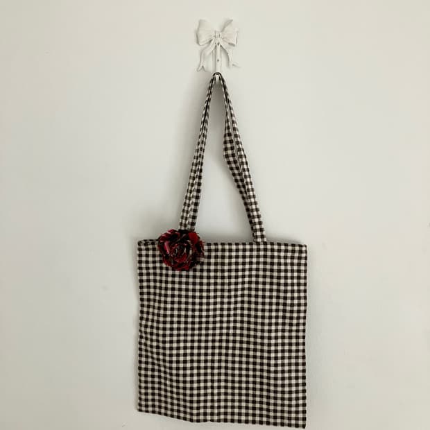 브라운 체크 에코백