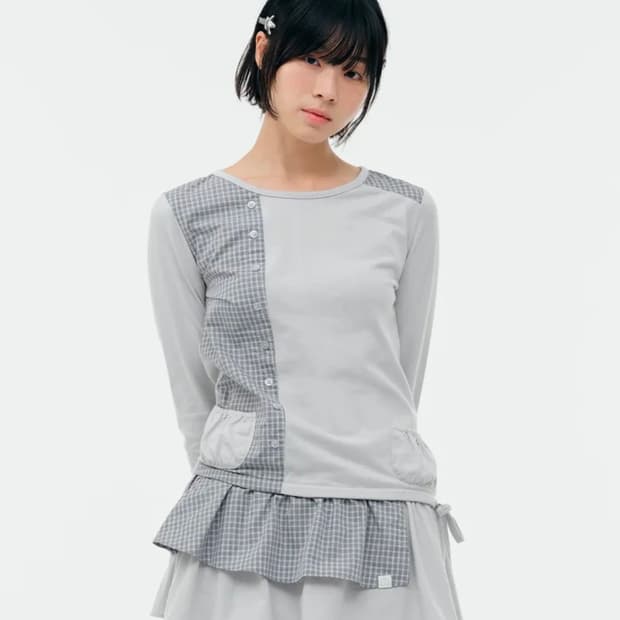 뚜오미오 CHECK MIXED JERSEY DRESS