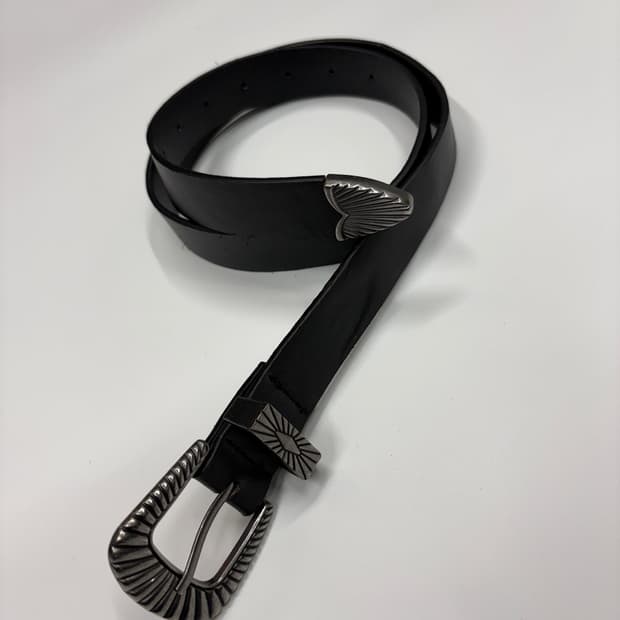 빈티지 웨스턴 레더 크롬 버클 벨트 Western Leather Belt